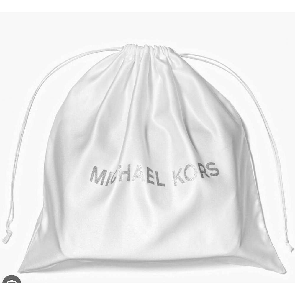 Michael Kors White Satin Drawstring Handbag Dust Bag Large 19x18 Silver Logo